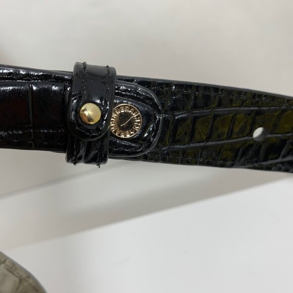 BRAHMIN Fold Over Clasp Shoulder Bag Clutch Crocodile Embossed Leather Silver - Picture 14 of 14